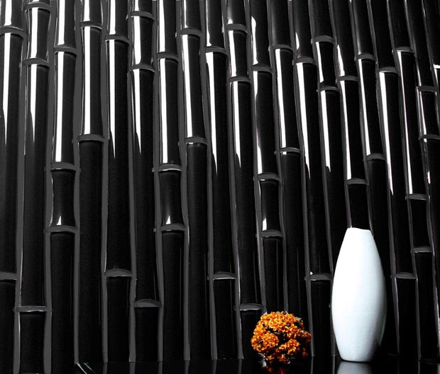 Bamboo Lux Nero 3D Crystal Glass Mosaic in a room setting