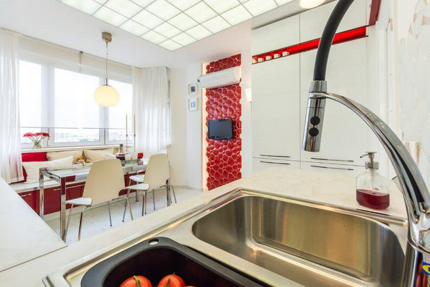 Watercube Red 3D Crystal Glass Mosaic in a room setting