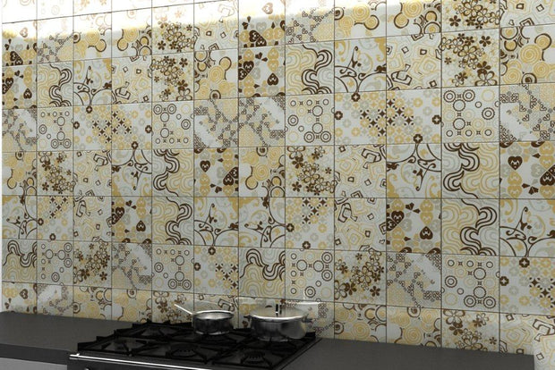 Renaissance Classic Gold Glass Tiles 200x200mm in a room setting