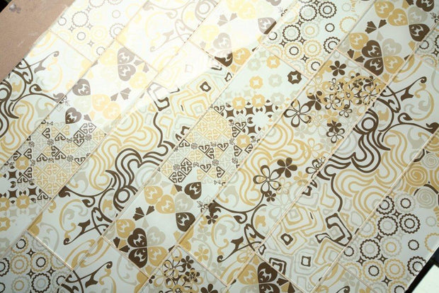 Renaissance Classic Gold Glass Tiles 150x600mm in a room setting