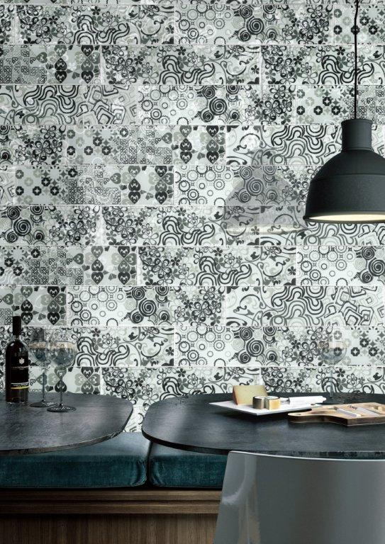 Renaissance Classic Grey Glass Tiles 150x600mm in a room setting