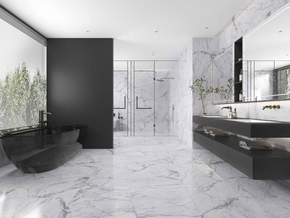 Elite Marble Invisible Grigio Porcelain Tiles in a room setting