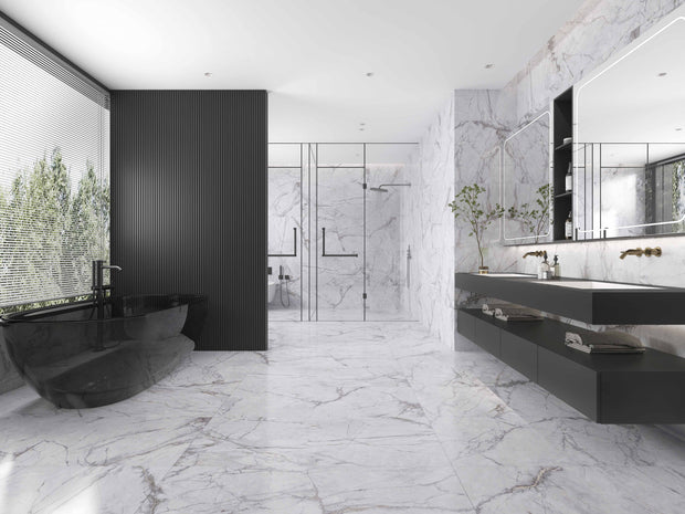 Elite Marble Invisible Grigio Porcelain Tiles in a room setting