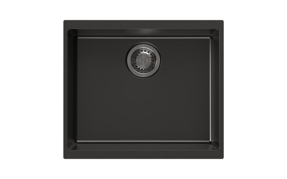Navona Enigma N100S Single Bowl Granite Sink 530 x 460 x 200mm Deep Black