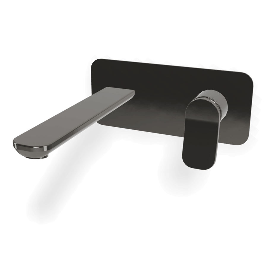 Flo Wall basin set 200mm with plate in Black Chrome