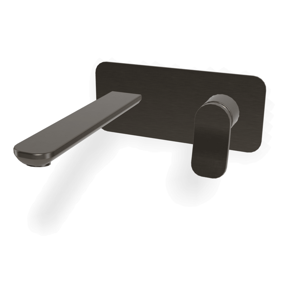 Flo Wall basin set 200mm with plate in Brushed Black Chrome