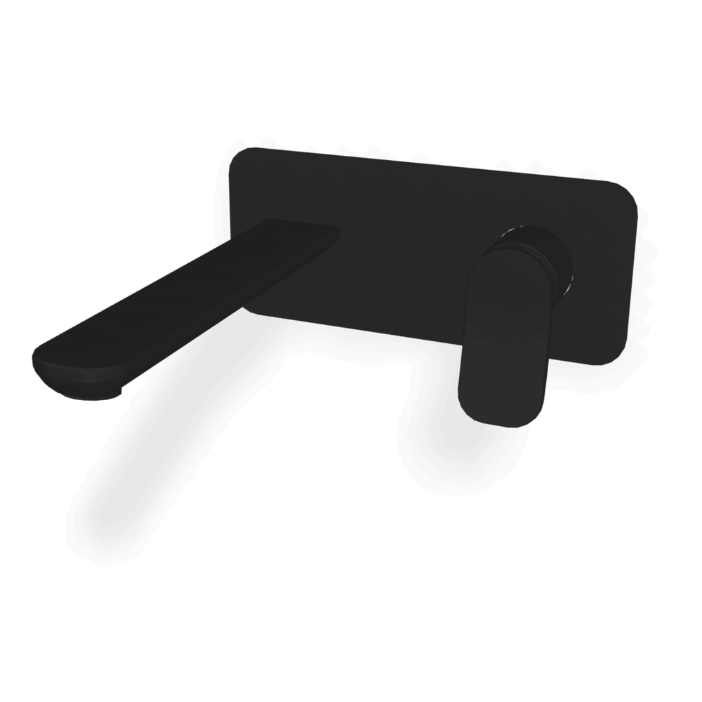 Flo Wall basin set 200mm with plate in Matt Black