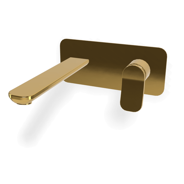 Flo Wall basin set 200mm with plate in Gold