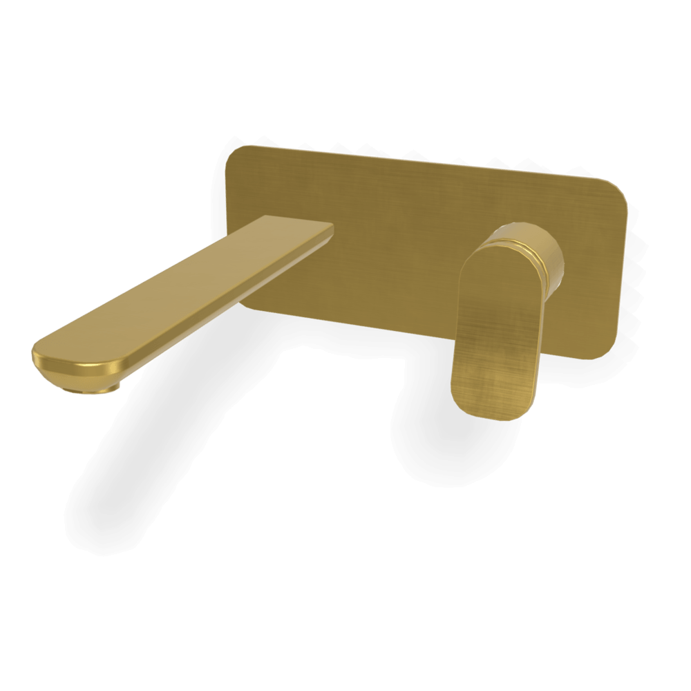 Flo Wall basin set 200mm with plate in Brushed Gold