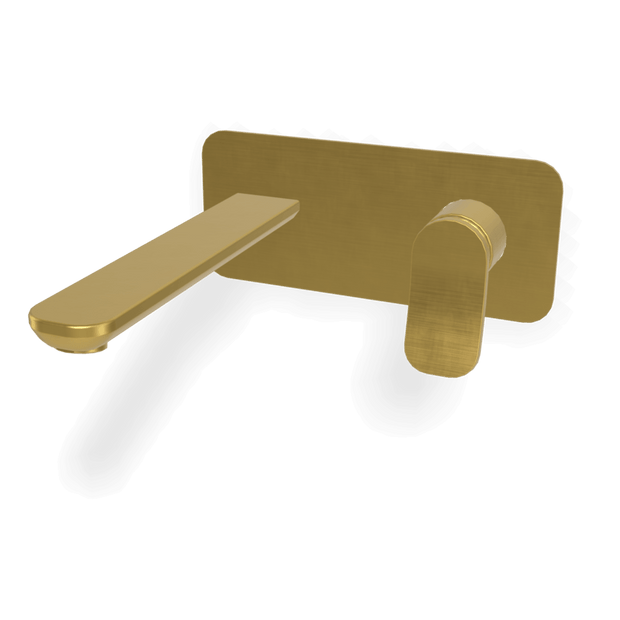 Flo Wall basin set 200mm with plate in Brushed Gold