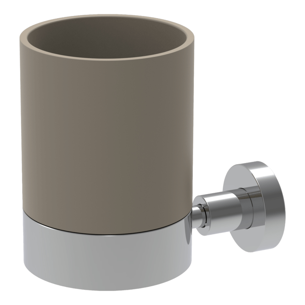 Rotola Toothbrush Holder with Taupe Inset in Brushed Gold