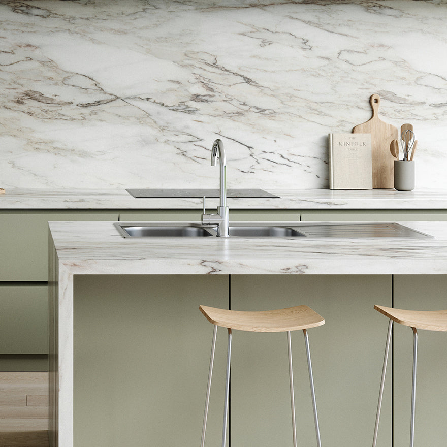 Flinders Double Bowl Topmount Sink With Drainer in a styled room