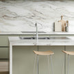 Flinders Double Bowl Topmount Sink With Drainer in a styled room