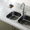 Flinders Double Bowl Topmount Sink With Drainer in a styled room