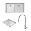 Alfresco 400 Double Bowl Sink with Drain Tray and KTA037-316-BR Kitchen Mixer
