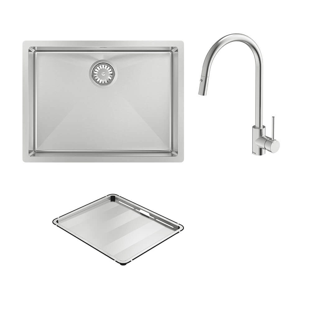 Alfresco 540 Large Bowl Sink with Drain Tray and KTA037-316-BR Kitchen Mixer