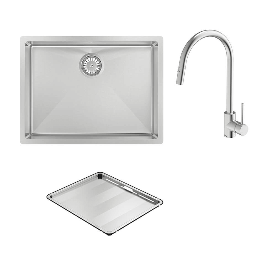 Alfresco 540 Large Bowl Sink with Drain Tray and KTA037-316-BR Kitchen Mixer
