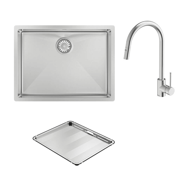 Alfresco 540 Large Bowl Sink with Drain Tray and KTA037-316-BR Kitchen Mixer