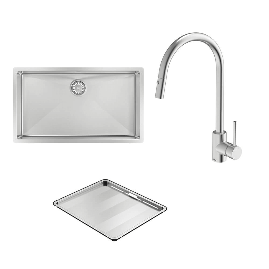 Alfresco 700 Large Bowl Sink with Drain Tray and KTA037-316-BR Kitchen Mixer