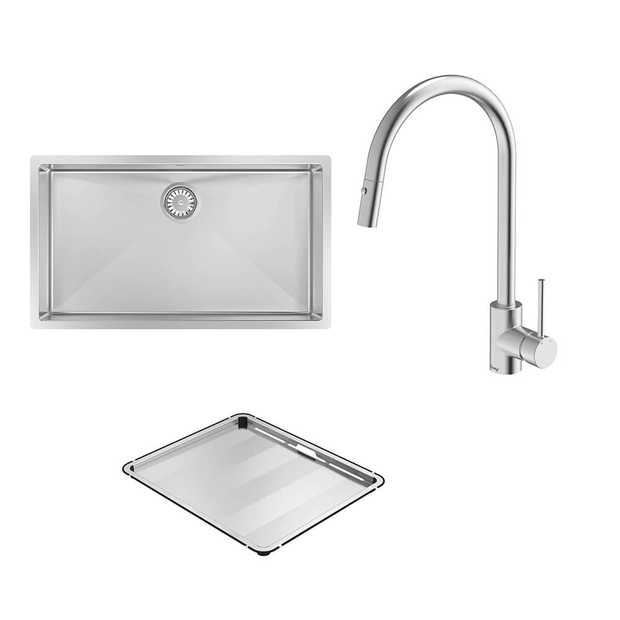 Alfresco 700 Large Bowl Sink with Drain Tray and KTA037-316-BR Kitchen Mixer