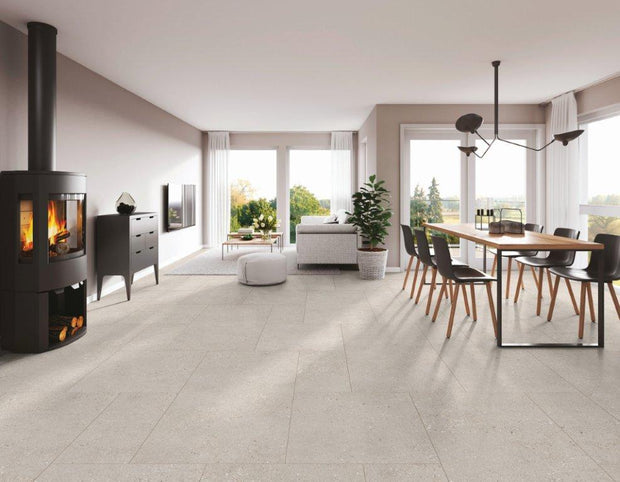 Frammenti Beige Porcelain Tiles in a room setting