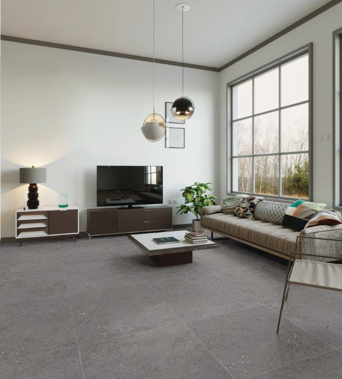 Frammenti Fumo Porcelain Tiles in a room setting