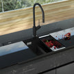 Santorini Black Double Bowl Topmount Sink With Glass Top in a styled room