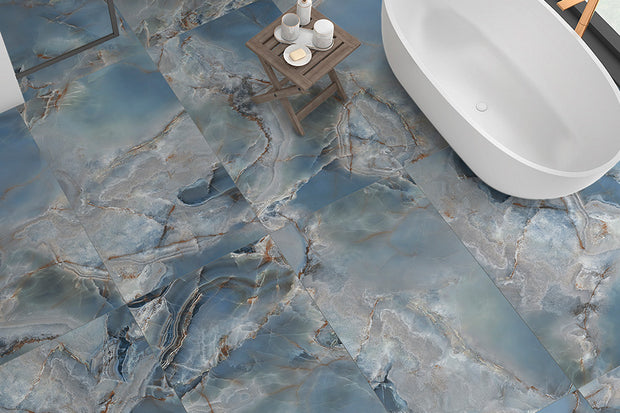 Onice Reale Gemstone Onyx Look Porcelain Tiles in a room setting