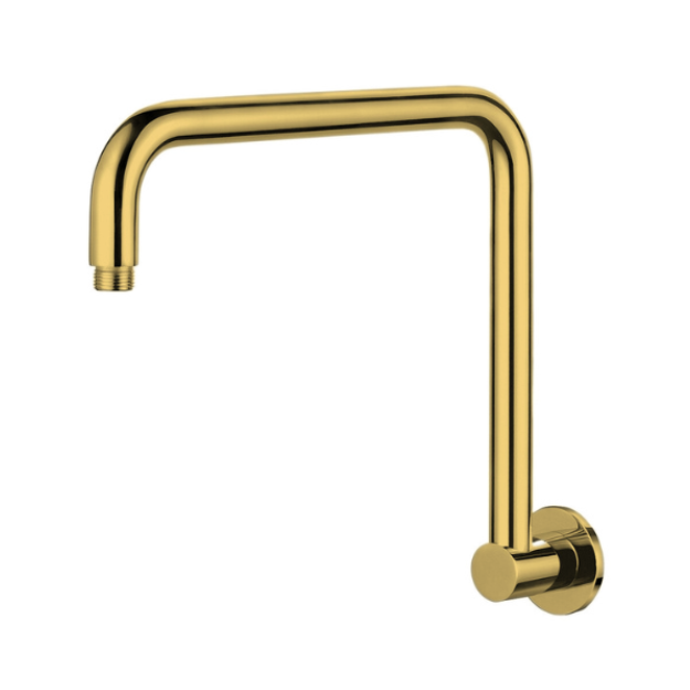Round High Rise Shower Arm - polished-brass