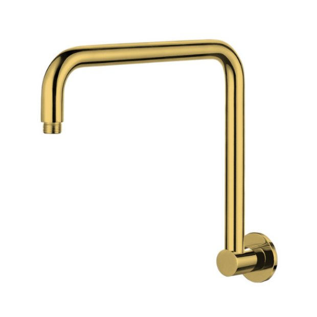 Round High Rise Shower Arm - polished-brass
