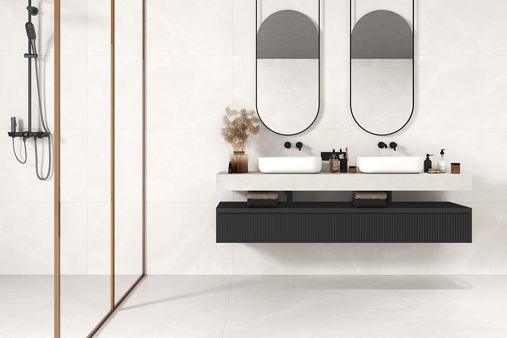 Skyline Horizon Stone Look Porcelain Tiles in a room setting