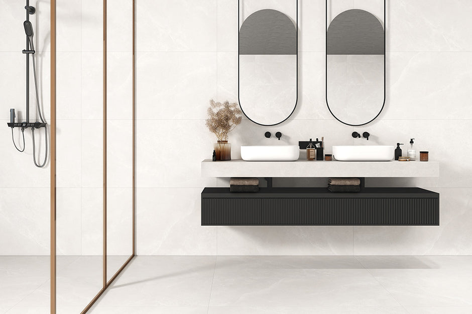 Skyline Horizon Stone Look Porcelain Tiles in a room setting