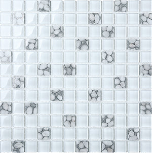 Jewelstone Carrara Silver + es58 Glass and Stone Mosaic tile