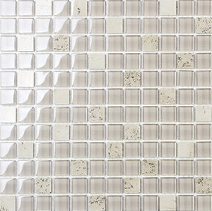 Jewelstone Travertine Gold + es59 Glass and Stone Mosaic tile