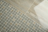 Jewelstone Travertine Gold + es59 Glass and Stone Mosaic in a room setting