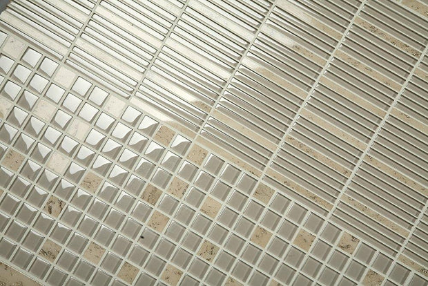 Jewelstone Travertine Gold + es59 Glass and Stone Mosaic in a room setting