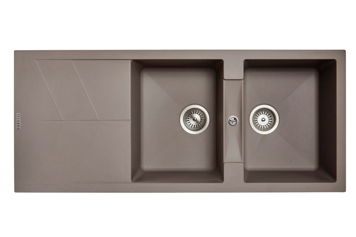 Navona Jazz D200 Double Bowl Granite Sink with Drainer 1160 x 500 x 210mm Concrete Grey