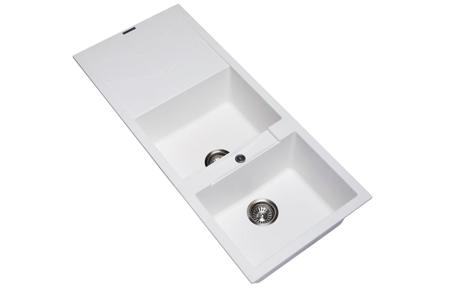 Navona Jazz D200 Double Bowl Granite Sink with Drainer 1160 x 500 x 210mm Snova White