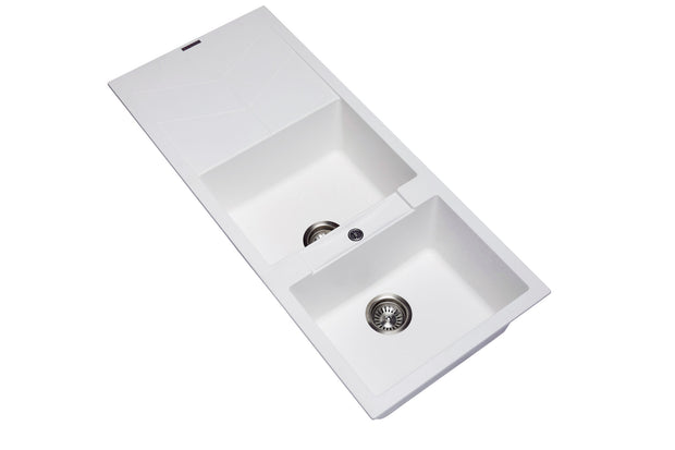 Navona Jazz D200 Double Bowl Granite Sink with Drainer 1160 x 500 x 210mm Snova White
