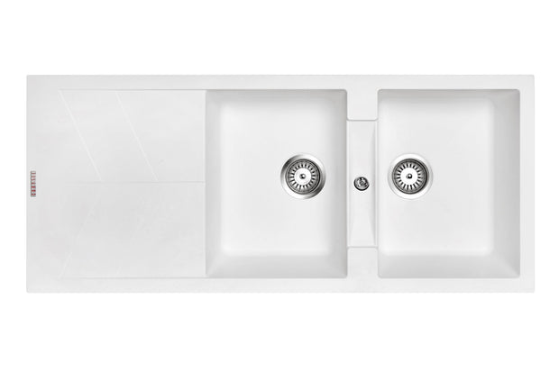 Navona Jazz D200 Double Bowl Granite Sink with Drainer 1160 x 500 x 210mm Snova White
