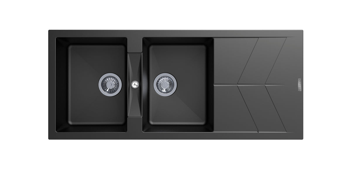 Navona Jazz D200 Double Bowl Granite Sink with Drainer 1160 x 500 x 210mm Deep Black
