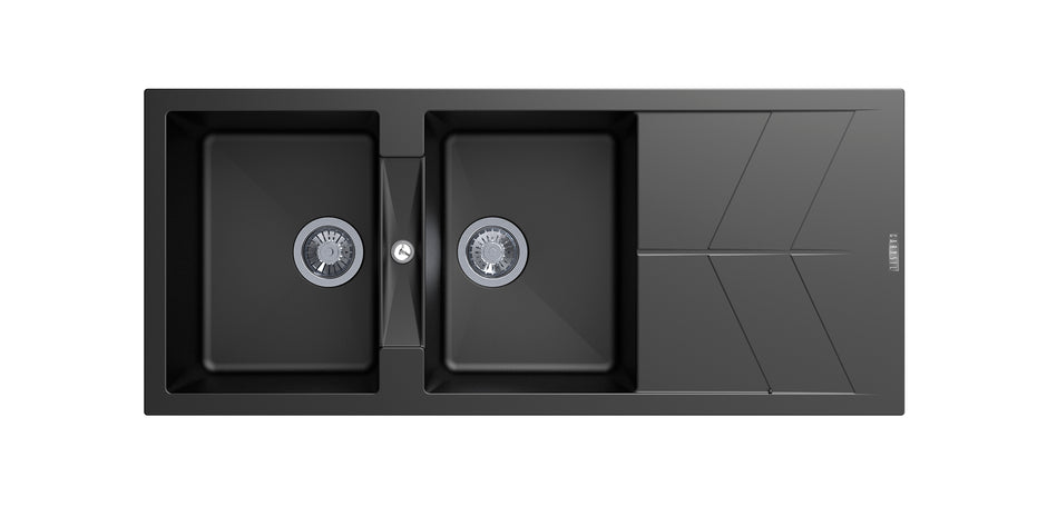 Navona Jazz D200 Double Bowl Granite Sink with Drainer 1160 x 500 x 210mm Deep Black