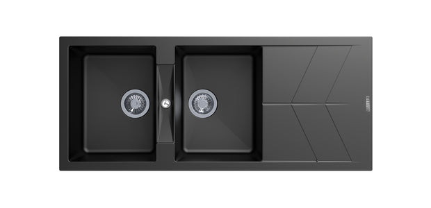 Navona Jazz D200 Double Bowl Granite Sink with Drainer 1160 x 500 x 210mm Deep Black