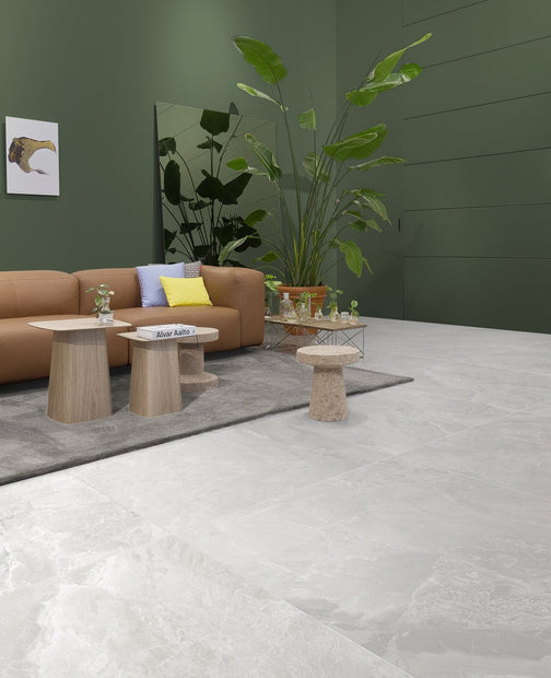 Joyce Bianco Porcelain Tiles in a room setting