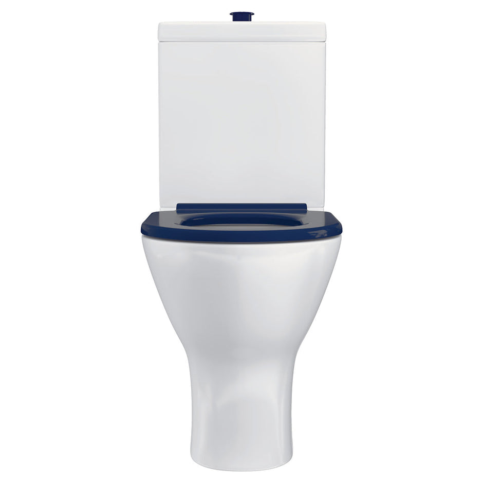 Delta Care Back-to-Wall Toilet Suite, Gloss White with Blue Seat