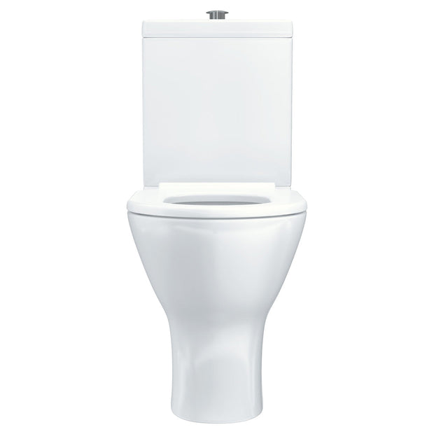 Delta Care Back-to-Wall Toilet Suite, White Seat, Raised Buttons