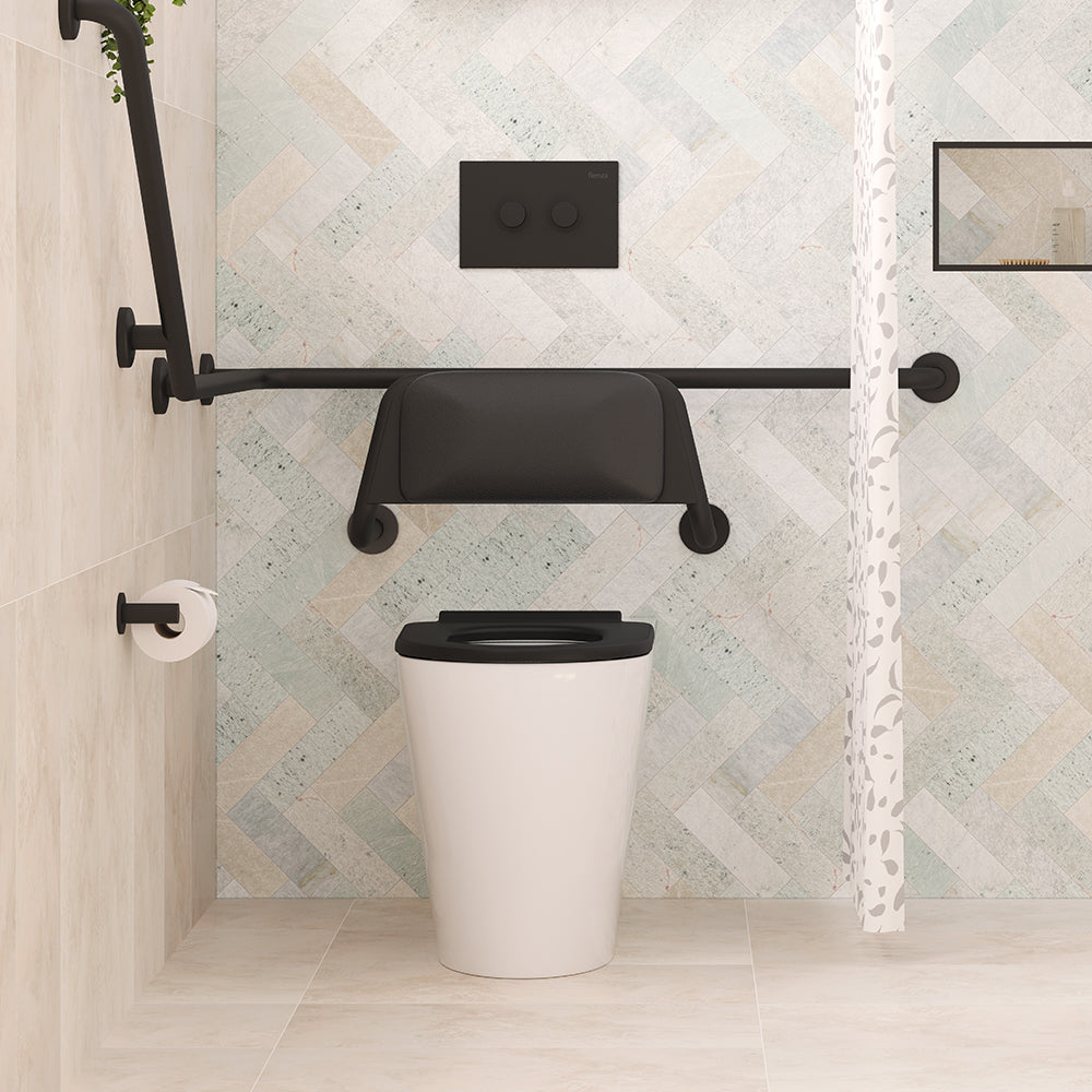 Isabella Care Wall-Faced Toilet Suite, Gloss White with Black Seat