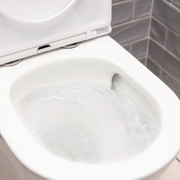 Tono Tornado Flush Back-to-Wall Toilet Suite, Gloss White with Slim Seat