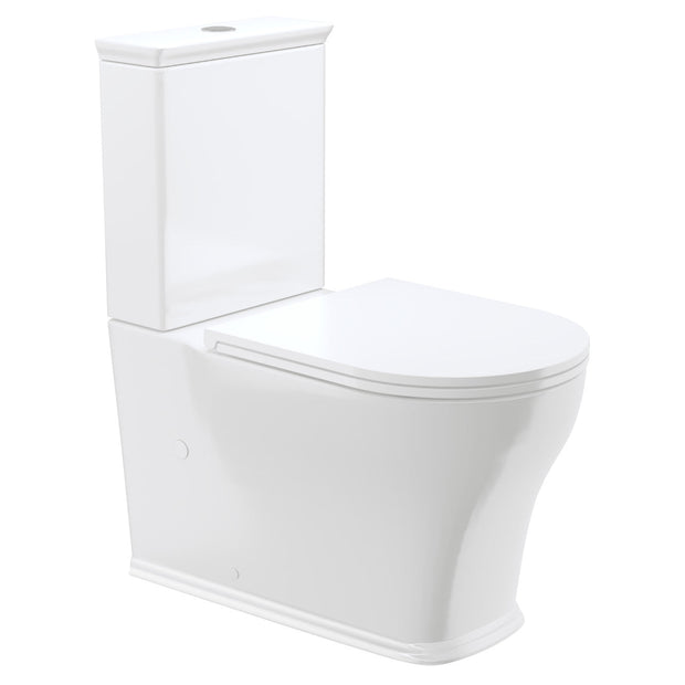 Lillian Tornado Flush Back-to-Wall Toilet Suite, Gloss White with Black Seat