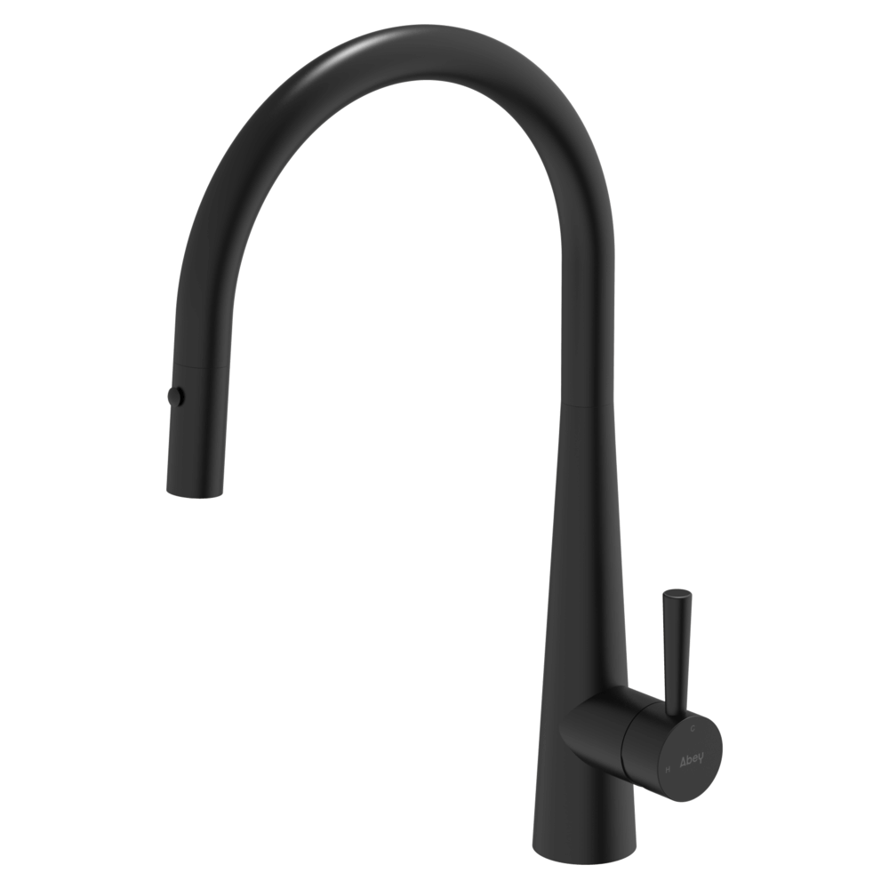 304 Gooseneck Pull Out with Dual Spray Function Kitchen Mixer in Matt Black